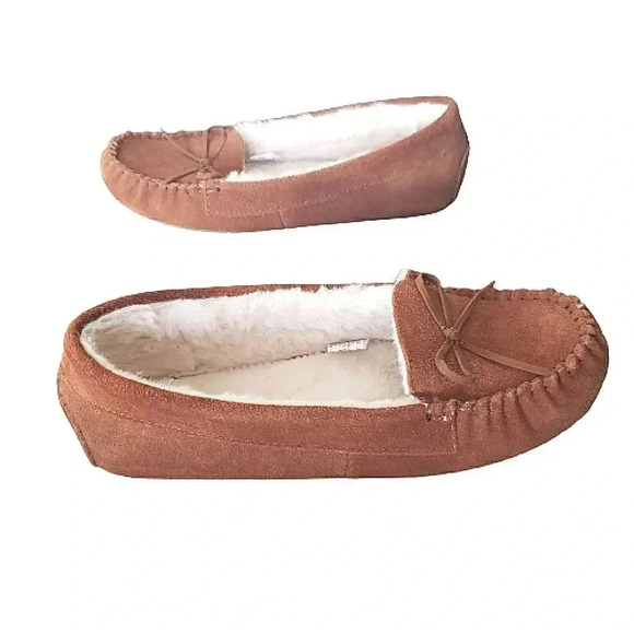 Leather Suede Moccasins Comfortable Bohemian Gypsy Slip-On Brown Size Large - Picture 2 of 5